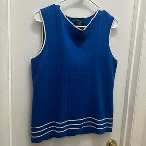 NWT Pendleton Women's
 Coneflower Blue Sleeveless Sweater Vest White Trim Sz med